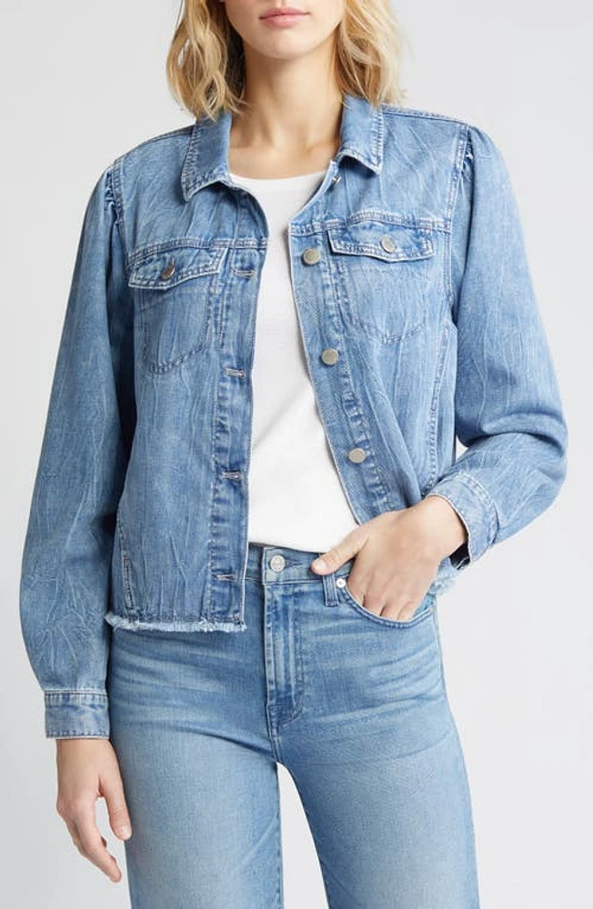 Wit & Wisdom Frayed Puff Shoulder Denim Jacket Light Blue at Nordstrom,