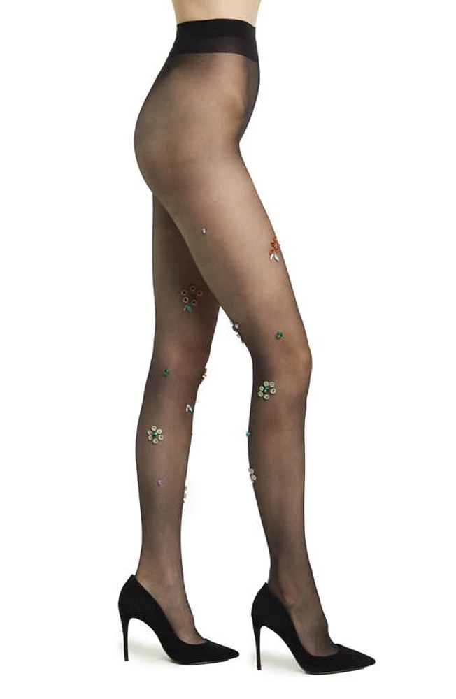 HIGH HEEL JUNGLE Arcadia Floral Crystal Sheer Tights in Black at Nordstrom