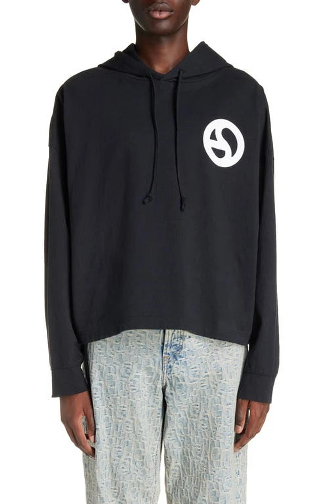 Acne Studios Warped Logo Cotton Graphic Hoodie Black at Nordstrom,