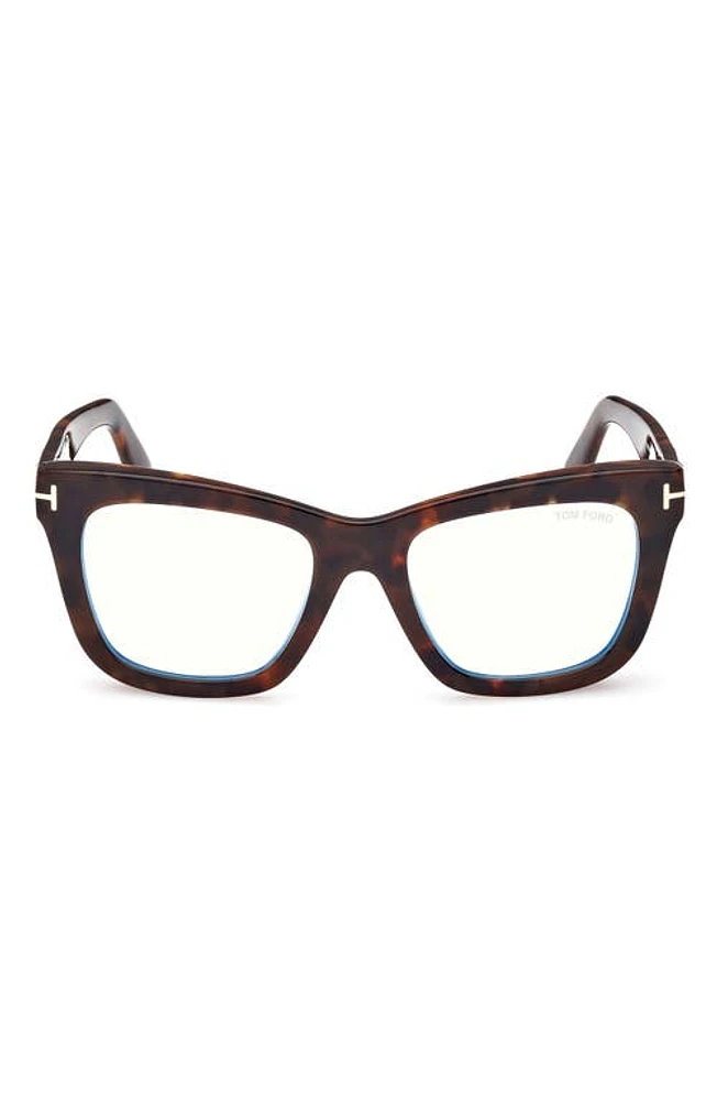 TOM FORD 52mm Square Blue Light Blocking Glasses in Dark Havana at Nordstrom