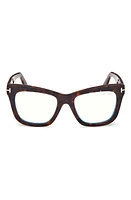 TOM FORD 52mm Square Blue Light Blocking Glasses in Dark Havana at Nordstrom