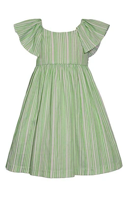 Iris & Ivy Kids' Stripe Cutout Flutter Sleeve Party Sundress Sage Green at Nordstrom,