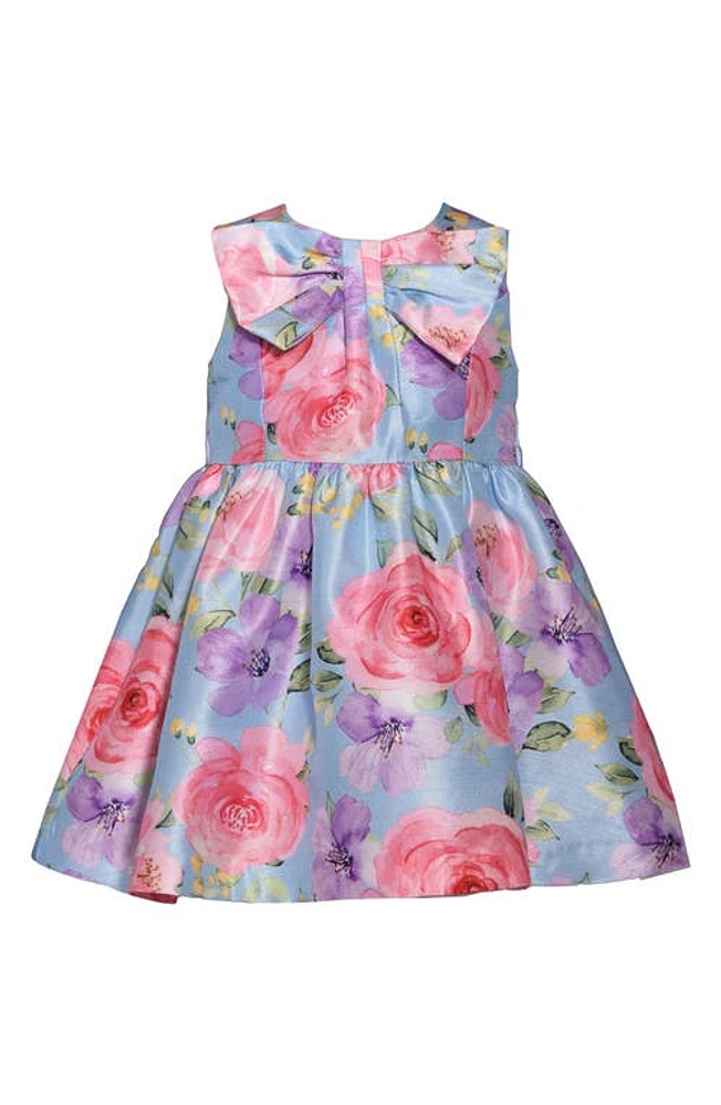 Iris & Ivy Floral Bow Detail Mikado Party Dress Bloomers Set Blue at Nordstrom,