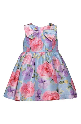 Iris & Ivy Floral Bow Detail Mikado Party Dress Bloomers Set Blue at Nordstrom,