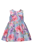 Iris & Ivy Floral Bow Detail Mikado Party Dress Bloomers Set Blue at Nordstrom,