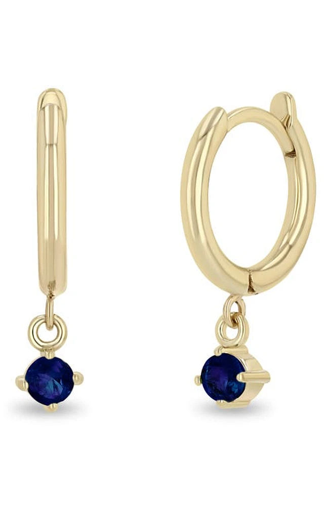 Zoë Chicco Blue Sapphire Drop Huggie Hoop Earrings in Yellow Gold at Nordstrom