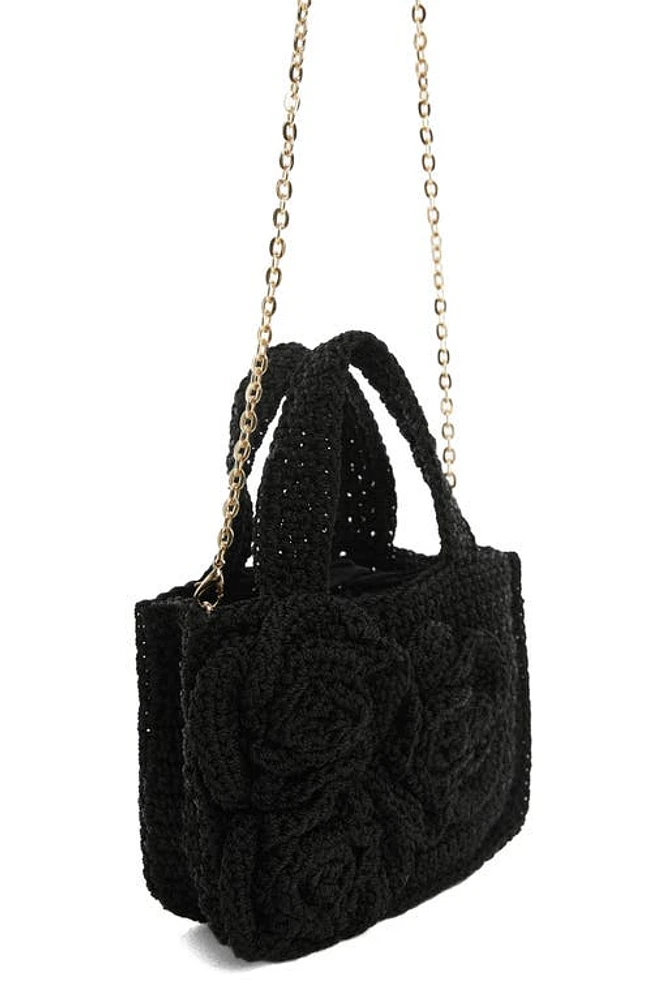 MANGO Crochet Top Handle Bag in Black at Nordstrom