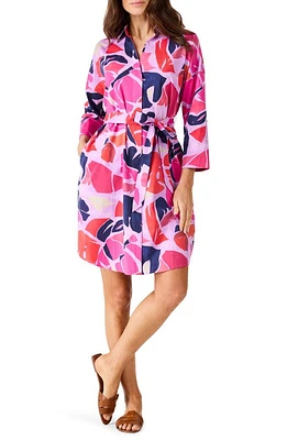 NIC+ZOE Tropic Glow Leaf Print Cotton Shirtdress Pink Multi at Nordstrom,