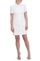 Eliza J Eyelet Puff Sleeve Mini Shirtdress Ivory at Nordstrom,