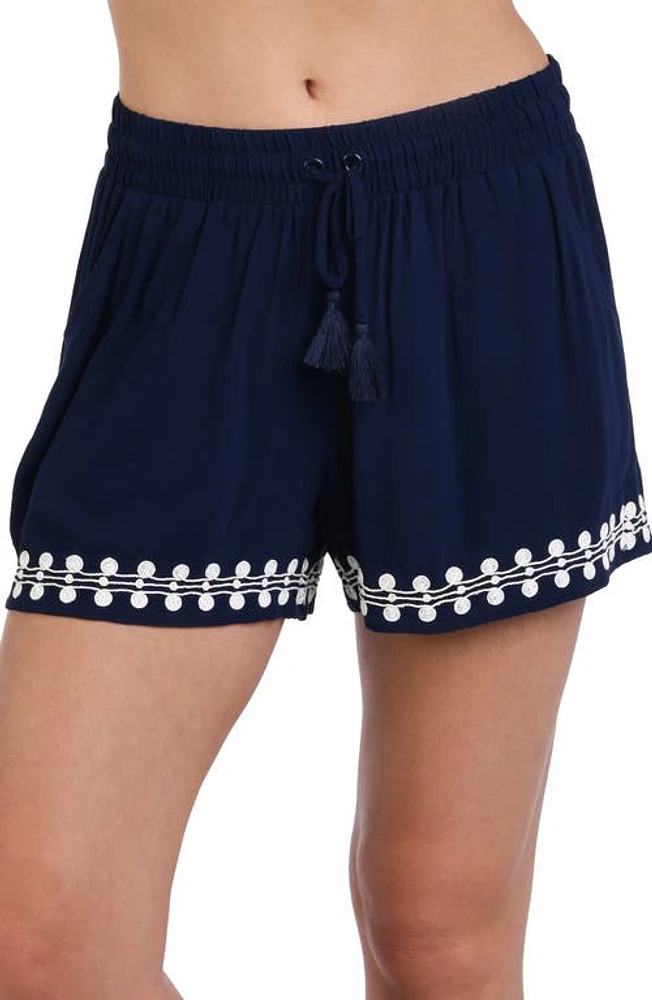 La Blanca Sea Scallops Embroidered Trim Cover-Up Beach Shorts Indigo at Nordstrom,