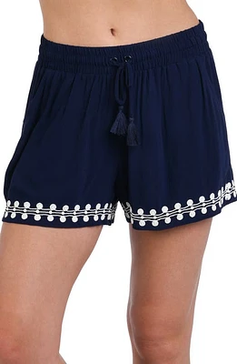 La Blanca Sea Scallops Embroidered Trim Cover-Up Beach Shorts Indigo at Nordstrom,