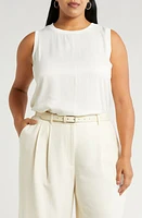 Nordstrom Rib Knit Trim Satin Tank Ivory Pristine at Nordstrom,