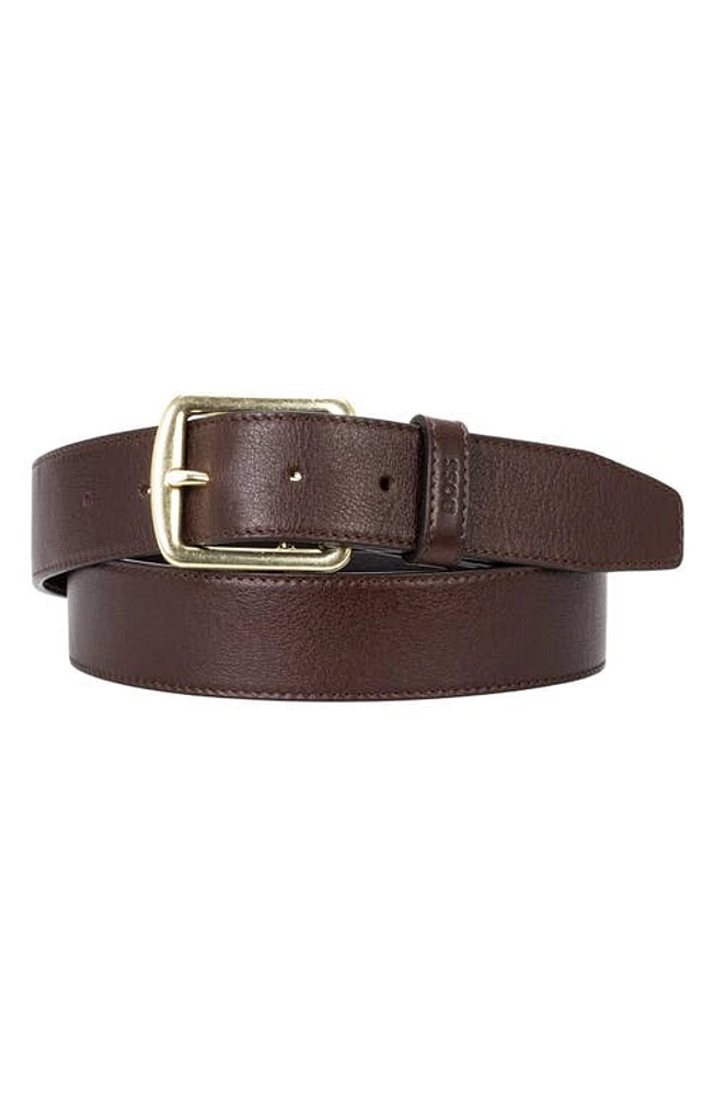 BOSS Ross Leather Belt Dark Brown at Nordstrom,