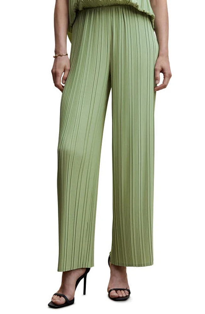 MANGO Pleated Wide Leg Pants Green at Nordstrom,