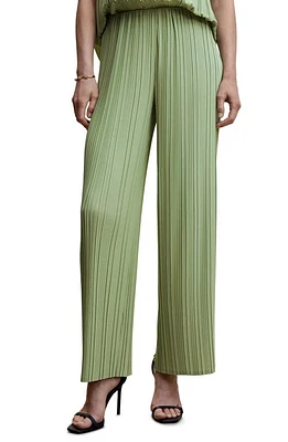 MANGO Pleated Wide Leg Pants Green at Nordstrom,