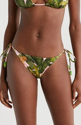 FARM Rio Banana Leaves Side Tie Bikini Bottoms Pink at Nordstrom,