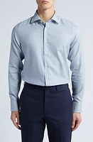 Canali Impeccable Regular Fit Herringbone Cotton & Wool Dress Shirt Blue at Nordstrom, - R