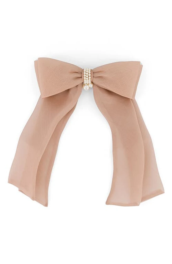 Alexandre de Paris Silk Bow Barrette in Beige at Nordstrom