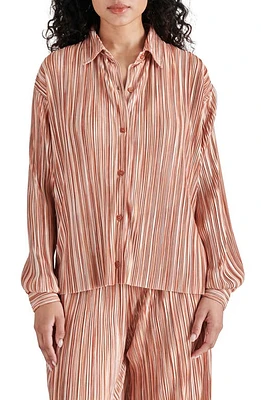 Steve Madden Malani Variegated Pleat Button-Up Shirt Terracotta Multi at Nordstrom,