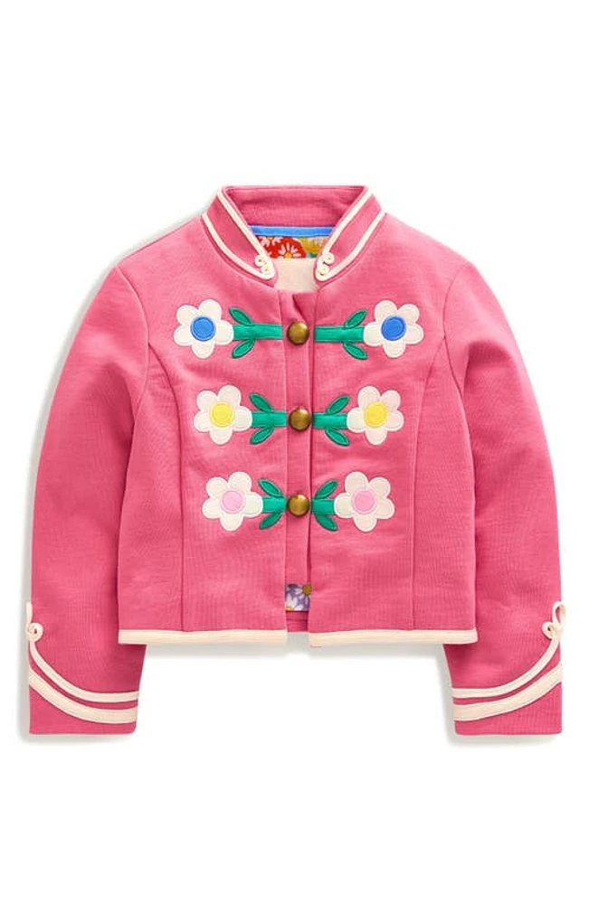 Mini Boden Kids' Floral Appliqué Knit Military Jacket Rose Pink at Nordstrom,