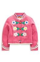 Mini Boden Kids' Floral Appliqué Knit Military Jacket Rose Pink at Nordstrom,