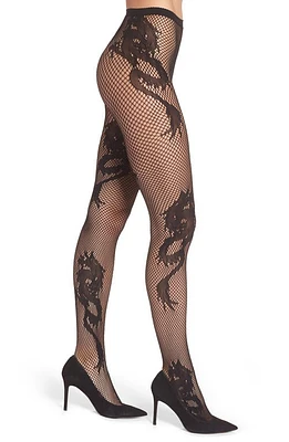 Natori Dragon Toss Net Tights Black at Nordstrom,