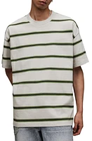 AllSaints Arden Stripe Crewneck T-Shirt Grey/Green/Washed Black at Nordstrom,