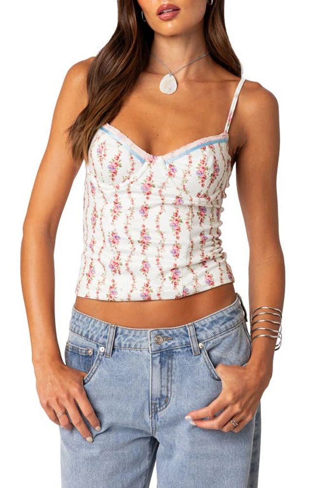 EDIKTED Indira Floral Lace-Up Corset Camisole Mix at Nordstrom,