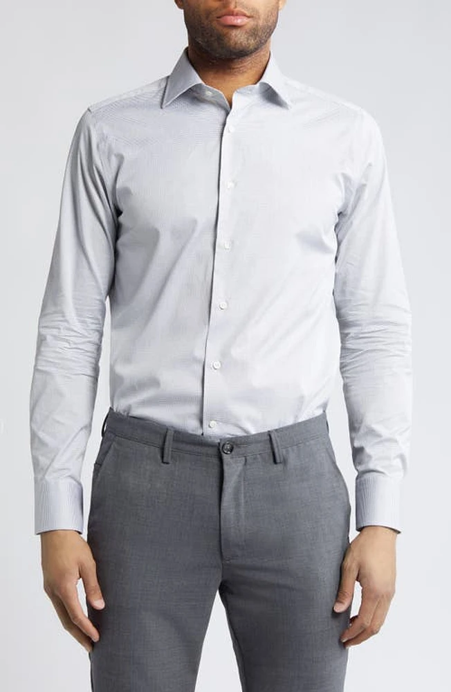 Canali Impeccabile Pattern Cotton Dress Shirt Grey at Nordstrom,