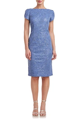 JS Collections Brie Sequin Tulip Sleeve Mesh Cocktail Dress in Deep Slate at Nordstrom, Size 12