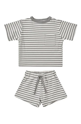 QUINCY MAE Boxy Pocket T-Shirt & Shorts Organic Cotton Set Lagoon-Stripe at Nordstrom,