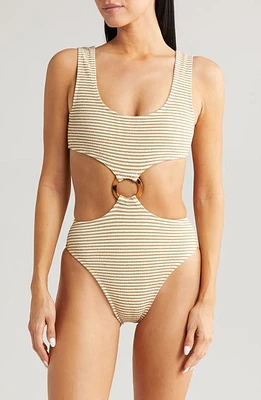 MONTCE Neutral Stripe Cutout One-Piece Swimsuit at Nordstrom, Size Large