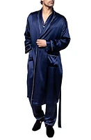 Petite Plume Men's Navy Piped Silk Robe at Nordstrom,