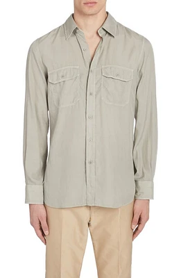 TOM FORD Military Fit Fluid Twill Button-Up Shirt Soft Grey at Nordstrom, Eu