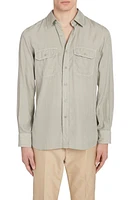 TOM FORD Military Fit Fluid Twill Button-Up Shirt Soft Grey at Nordstrom, Eu