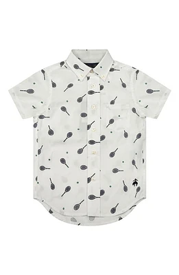 Brooks Brothers Kids' Racket Print Short Sleeve Cotton Button-Down Shirt White at Nordstrom,