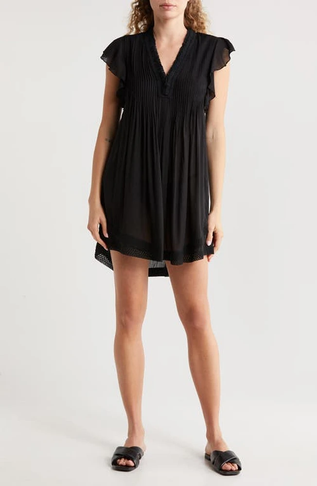 Poupette St Barth Sasha Floral Cover-Up Minidress Black at Nordstrom,