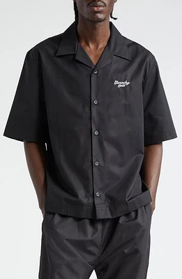 Givenchy 1952 Boxy Fit Cotton Poplin Camp Shirt Black at Nordstrom,