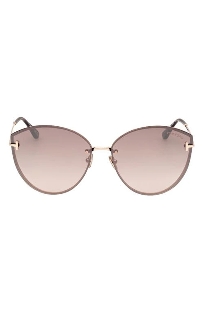 TOM FORD Evangeline 63mm Oversize Gradient Cat Eye Sunglasses in Shiny Rose Gold /Brown Gold at Nordstrom