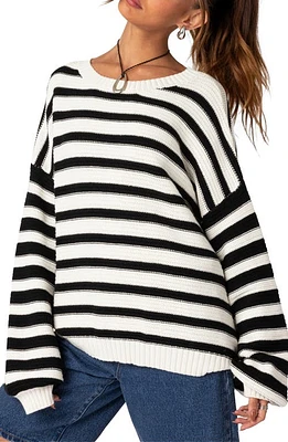 EDIKTED Oversize Stripe Cotton Sweater Black-And-White at Nordstrom,