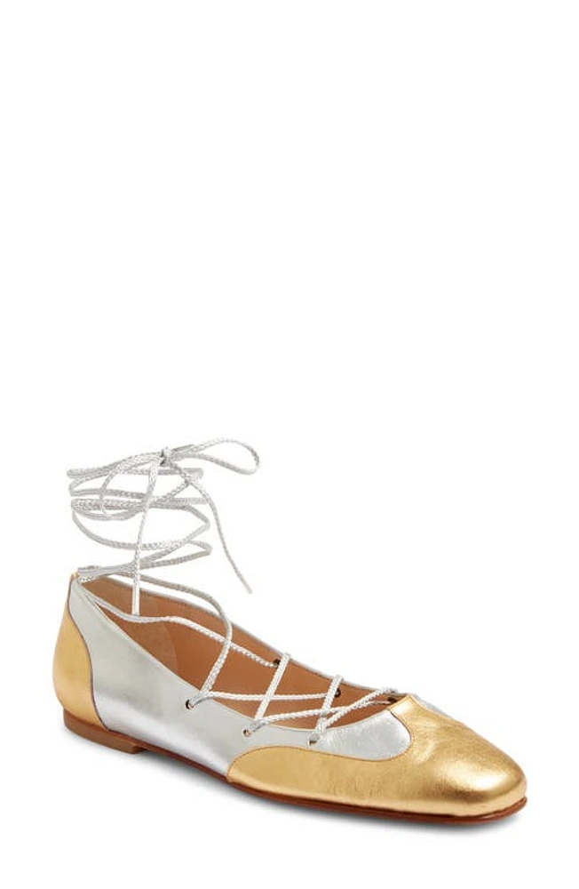 Molly Goddard Helena Two-Tone Lace-Up Ballet Flat in Silver/Gold at Nordstrom, Size 5Us