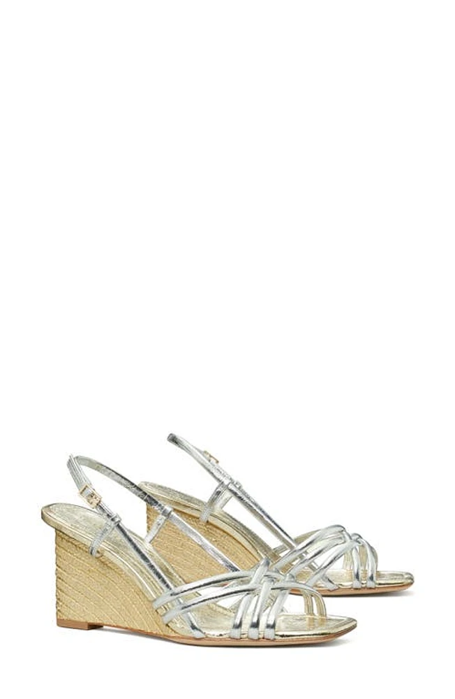 Tory Burch Metallic Wedge Espadrille Sandal Shiny Silver /Spark Gold at Nordstrom,