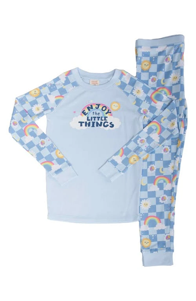 Munki Kids' Little Things Fitted Two-Piece Pajamas Light Blue at Nordstrom,