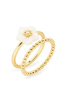 Madewell Set of 2 Mother-of-Pearl Floral Stacking Rings in Vintage Gold at Nordstrom, Size 7