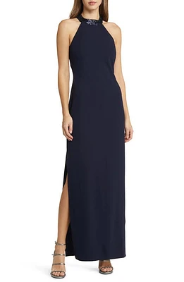 Vince Camuto Sequin Neck Column Gown Navy at Nordstrom,