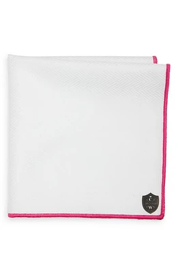 CLIFTON WILSON White Cotton Herringbone Pocket Square with Fuchsia Trim at Nordstrom