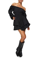 Princess Polly Love Galore Clip Dot Off the Shoulder Long Sleeve Romper Black at Nordstrom,