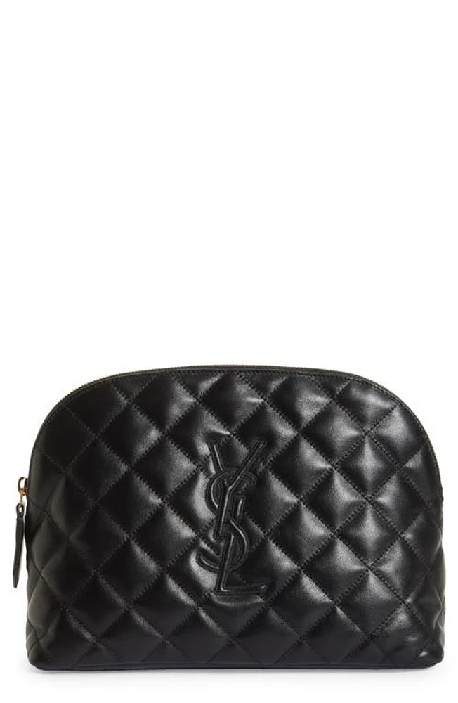 Saint Laurent Large Diamond Quilted Leather Cosmetic Pouch in Nero at Nordstrom