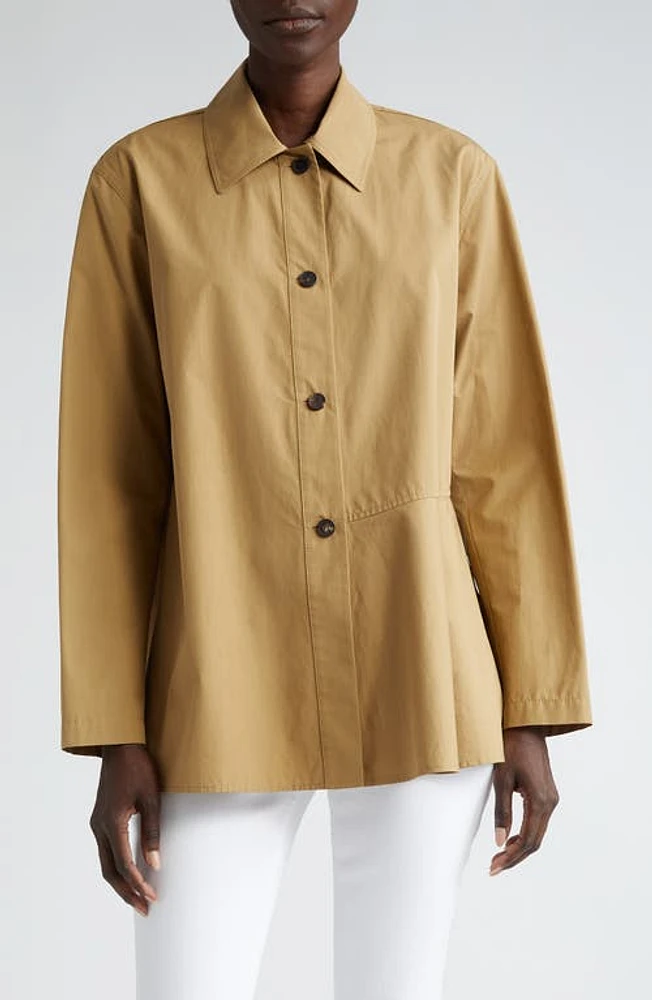 Lafayette 148 New York Flounced Hem Cotton Poplin Shirt Jacket Cadet Khaki at Nordstrom,