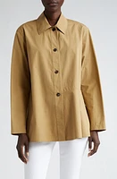 Lafayette 148 New York Flounced Hem Cotton Poplin Shirt Jacket Cadet Khaki at Nordstrom,